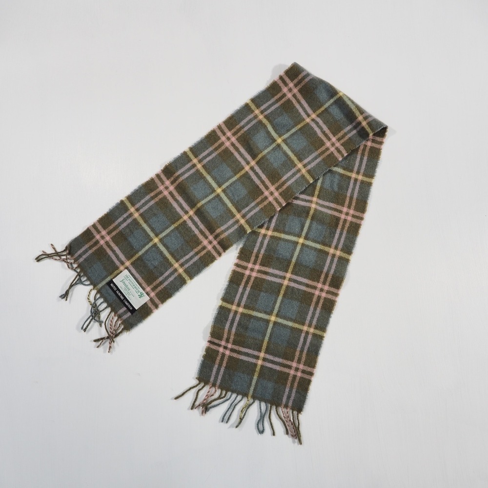 Johnstons of Elgin Green and Pink Plaid Scarf
